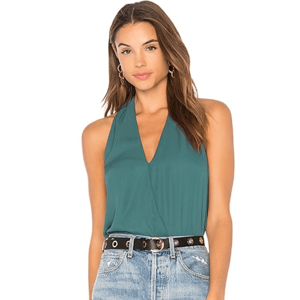 REVOLVE Krisa Surplice Front Racer Back Tank in Gorgeous Blue/Green. Medium. NWT
